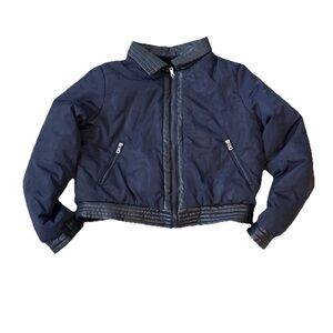 Mayoral Girls Lux Reversible Bomber Coat faux Fur + Leather Collar Size 16 Navy